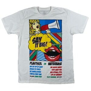 Say It Big Screen Print Demo T-Shirt Adult Large White Pop Art Colorful